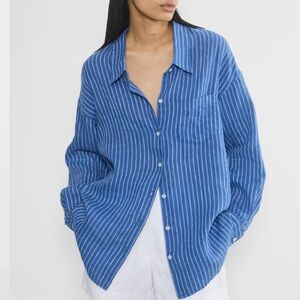 Women's Blue Striped Button Down Shirt